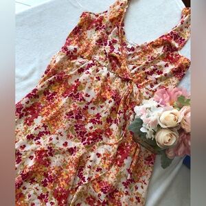 Floral Midi Dress - Red, Orange, Green